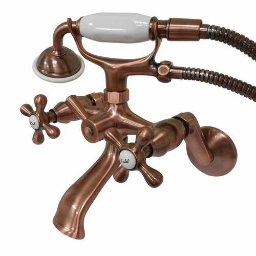 Kingston Brass KS266AC Kingston Wall-Mount Clawfoot Tub Faucet with Hand Shower, Antique Copper