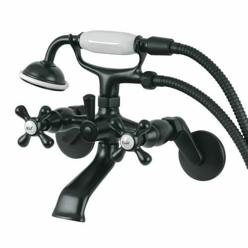 Kingston Brass KS266MB Kingston Matte Black Wall Mount Clawfoot Tub Faucet with Hand Shower