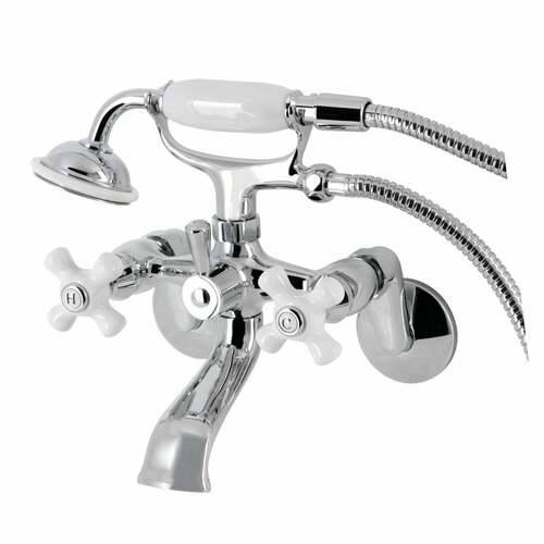 Kingston Brass KS266PXC Kingston Wall Mount Clawfoot Tub Faucet with Hand Shower, Chrome