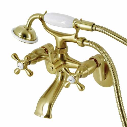 Kingston Brass KS266SB Kingston Wall-Mount Clawfoot Tub Faucet with Hand Shower, Brushed Brass
