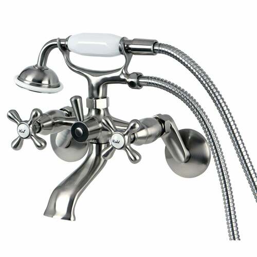 Kingston Brass KS266SN Kingston Wall Mount Clawfoot Tub Faucet Hand Shower, Brushed Nickel
