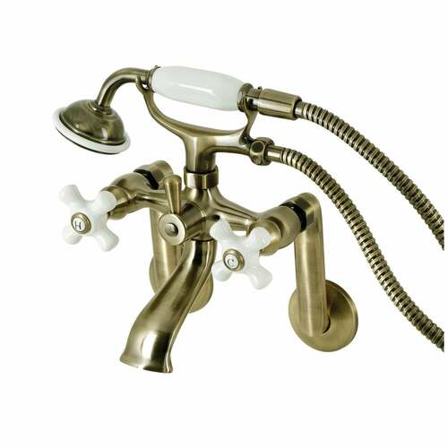 Kingston Brass KS269PXAB Kingston Wall-Mount Clawfoot Tub Faucet with Hand Shower, Antique Brass