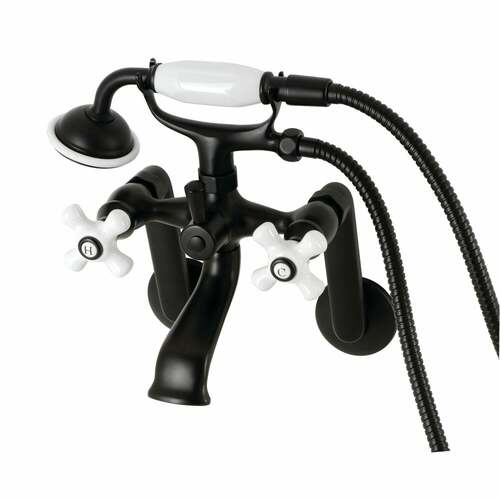 Kingston Brass KS269PXMB Kingston Matte Black Wall Mount Clawfoot Tub Faucet with Hand Shower