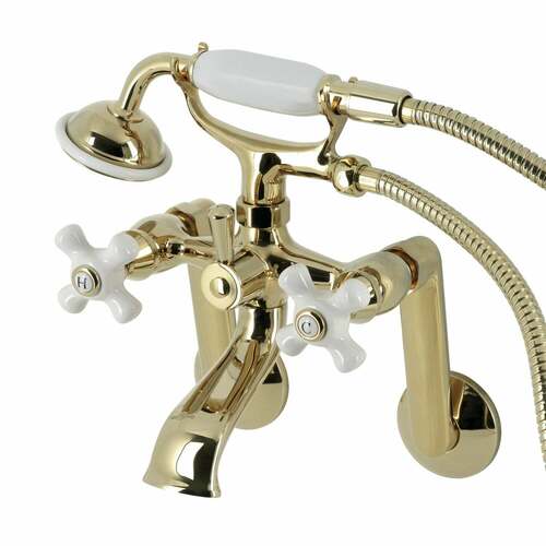 Kingston Brass KS269PXPB Kingston Wall-Mount Clawfoot Tub Faucet with Hand Shower, Polished Brass