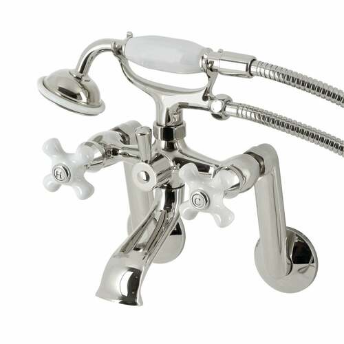 Kingston Brass KS269PXPN Kingston Wall Mount Clawfoot Tub Faucet with Hand Shower, Polished Nickel