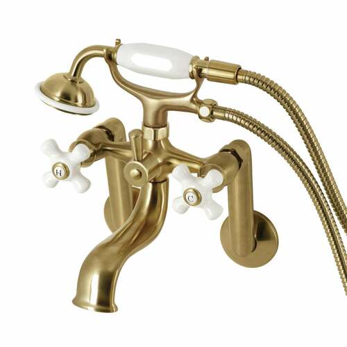 Kingston Brass KS269PXSB Kingston Wall Mount Clawfoot Tub Faucet with Hand Shower, Brushed Brass