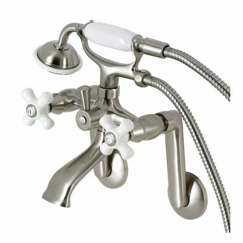 Kingston Brass KS269PXSN Kingston Wall Mount Clawfoot Tub Faucet with Hand Shower, Brushed Nickel