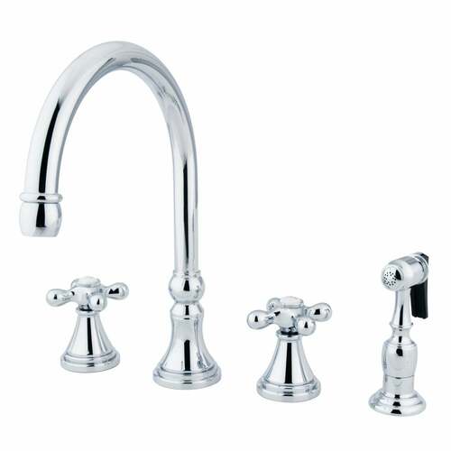 Kingston Brass KS2791AXBS Governor Double-Handle Widespread Kitchen Faucet with Brass Sprayer, Chrome