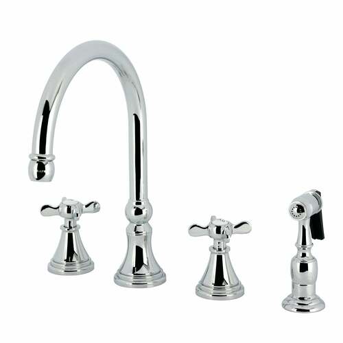 Kingston Brass KS2791BEXBS Essex Double-Handle Widespread Kitchen Faucet with Brass Sprayer, Chrome