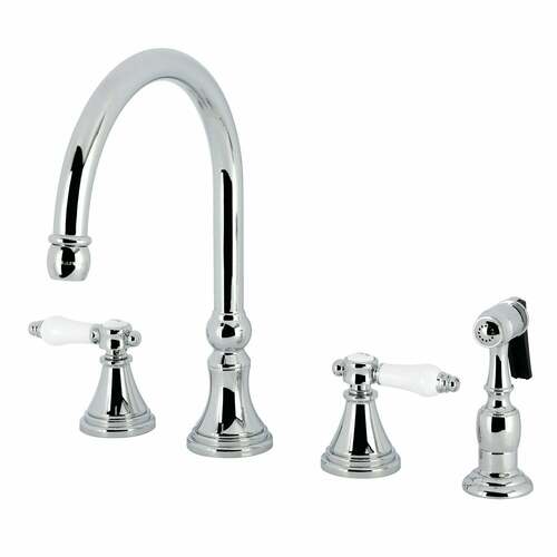 Kingston Brass KS2791BPLBS Bel-Air Double-Handle Widespread Kitchen Faucet with Brass Sprayer, Chrome
