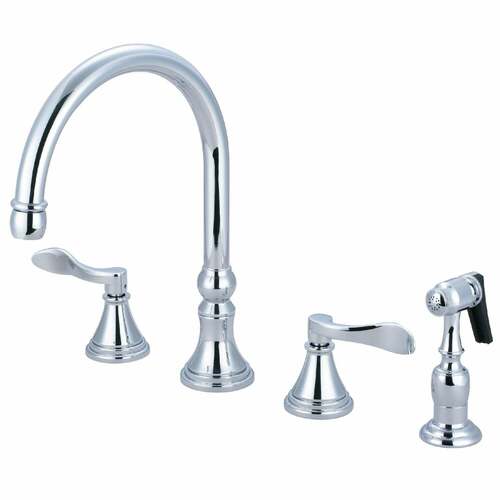 Kingston Brass KS2791DFLBS NuFrench Double-Handle Widespread Kitchen Faucet with Brass Sprayer, Chrome