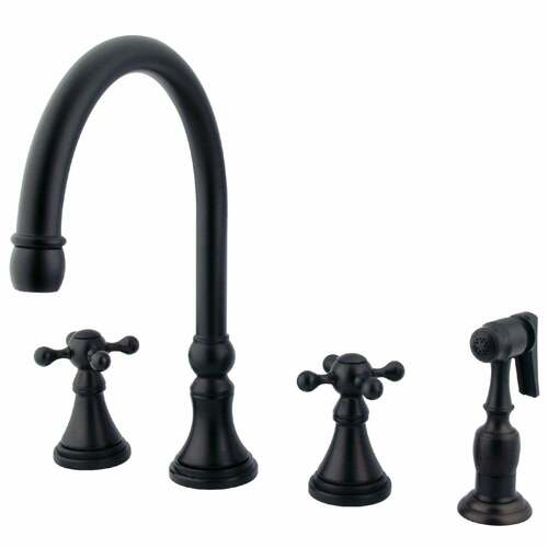 Kingston Brass KS2795KXBS Governor Double-Handle Widespread Kitchen Faucet with Brass Sprayer, Bronze