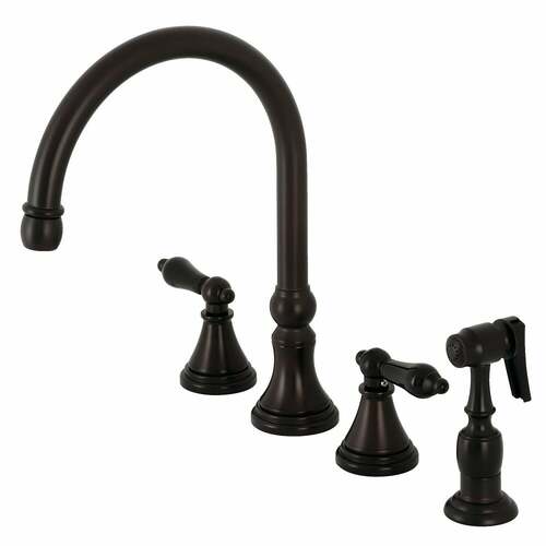 Kingston Brass KS2795PKLBS Duchess Double-Handle Widespread Kitchen Faucet with Brass Sprayer, Bronze