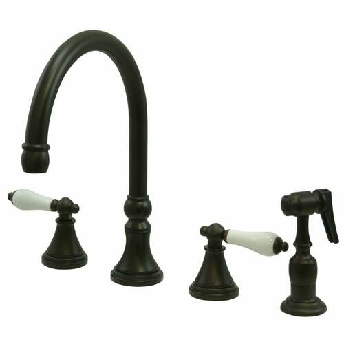 Kingston Brass KS2795PLBS Governor Double-Handle Widespread Kitchen Faucet with Brass Sprayer, Bronze