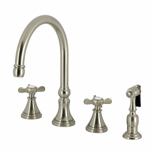 Kingston Brass KS2798BEXBS Essex Double-Handle Widespread Kitchen Faucet with Brass Sprayer, Nickel