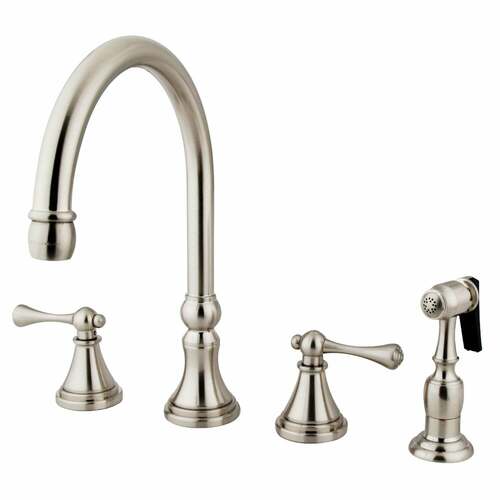 Kingston Brass KS2798BLBS Governor Double-Handle Widespread Kitchen Faucet with Brass Sprayer, Nickel