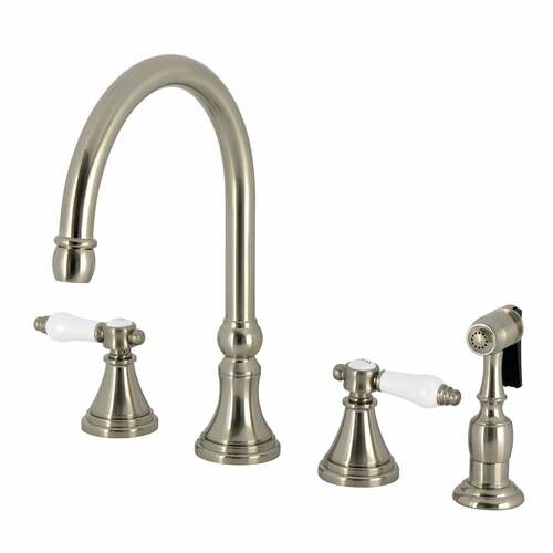 Kingston Brass KS2798BPLBS Bel-Air Double-Handle Widespread Kitchen Faucet with Brass Sprayer, Nickel