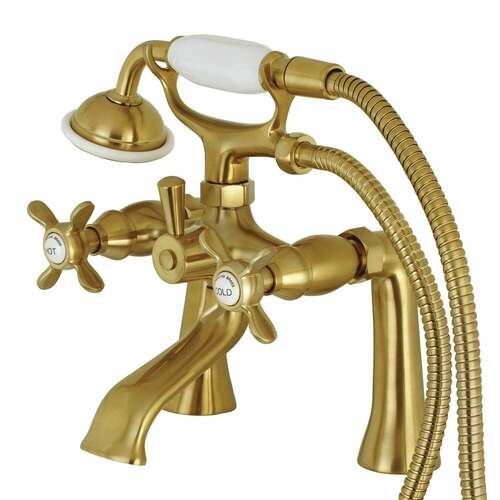 Kingston Brass KS288SB Essex Brushed Brass Clawfoot Tub Faucet with Hand Shower