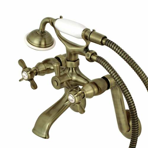 Kingston Brass KS289AB Kingston Wall Mount Clawfoot Tub Faucet with Hand Shower, Antique Brass