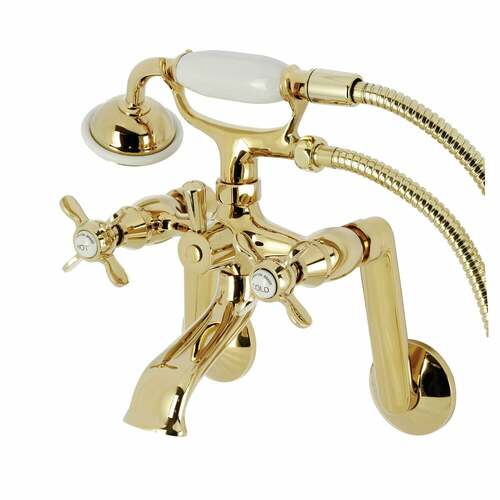 Kingston Brass KS289PB Kingston Wall Mount Clawfoot Tub Faucet with Hand Shower, Polished Brass