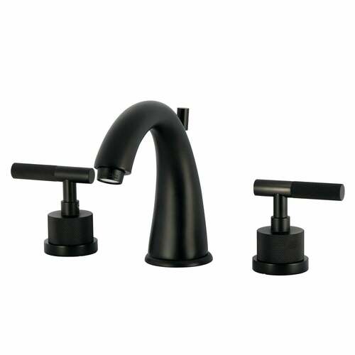 Kingston Brass KS2960KNL Convergent Matte Black Widespread Bathroom Faucet with Knurled Handles