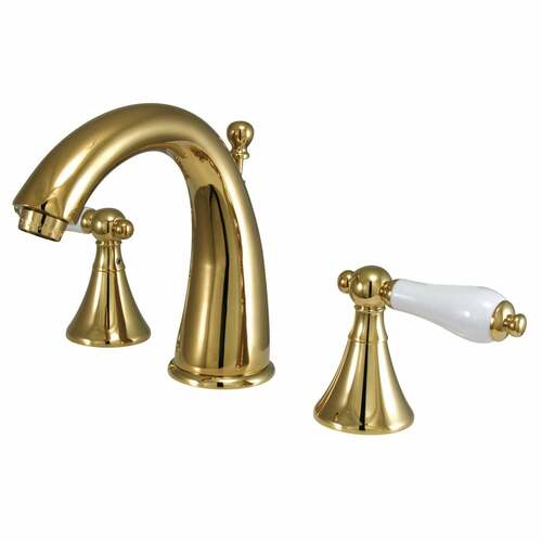 Kingston Brass KS2972PL Naples Widespread Bathroom Faucet with Brass Pop-Up, Polished Brass