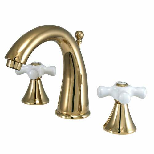 Kingston Brass KS2972PX Naples Widespread Bathroom Faucet with Brass Pop-Up, Polished Brass