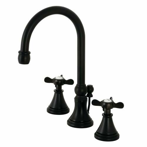 Kingston Brass KS2980BEX Essex Matte Black Widespread Bathroom Faucet with Brass Pop-Up