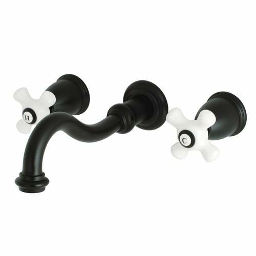 Kingston Brass KS3020PX Restoration Matte Black Two-Handle Wall Mount Roman Tub Faucet