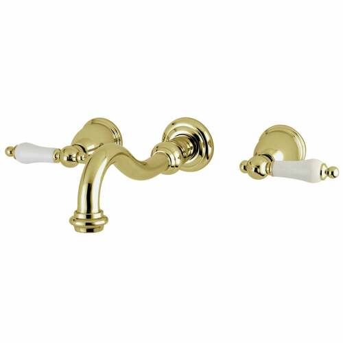 Kingston Brass KS3022PL Restoration Polished Brass Two-Handle Wall Mount Roman Tub Faucet