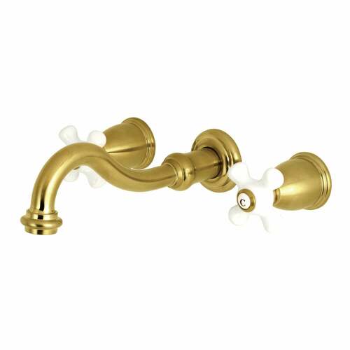 Kingston Brass KS3027PX Restoration Brushed Brass Two-Handle Wall Mount Roman Tub Faucet