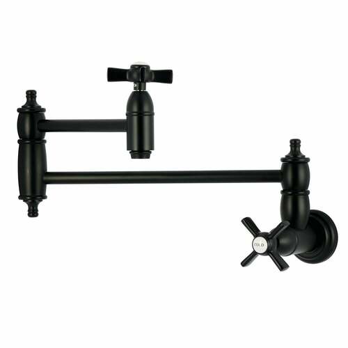 Kingston Brass KS3100ZX Millennium Matte Black Wall Mount Pot Filler Faucet, 2 Handles