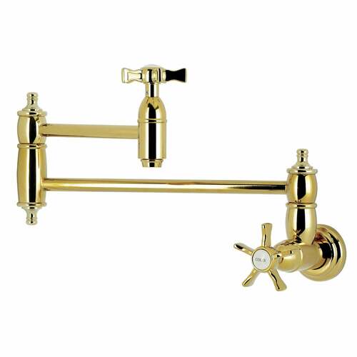 Kingston Brass KS3102NX Hamilton Wall Mount Pot Filler Faucet, Two-Handle, Polished Brass