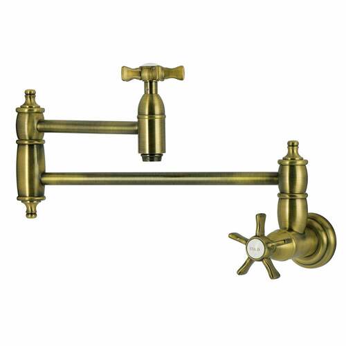 Kingston Brass KS3103NX Hamilton Antique Brass Wall Mount Pot Filler Faucet, Two-Handle