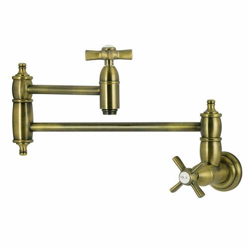 Kingston Brass KS3103ZX Millennium Antique Brass Wall Mount Pot Filler Faucet, 2-Handle