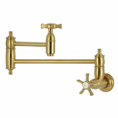 Kingston Brass KS3107NX Hamilton Brushed Brass Wall Mount Pot Filler Faucet, 2 Handles