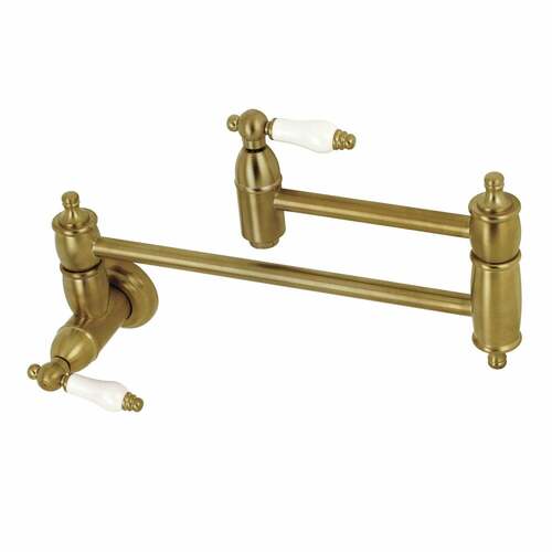 Kingston Brass KS3107PL Restoration Wall-Mount Pot Filler Faucet in Brushed Brass