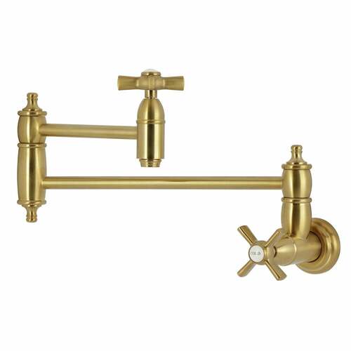 Kingston Brass KS3107ZX Millennium Brushed Brass Wall Mount Pot Filler Faucet, 2 Handles
