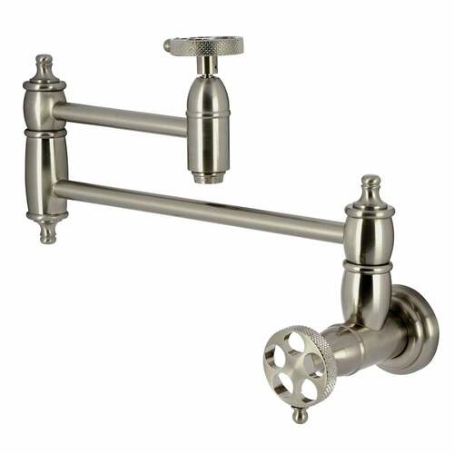 Kingston Brass KS3108RKX Webb Wall Mount Pot Filler Faucet, Knurled Handle, Brushed Nickel