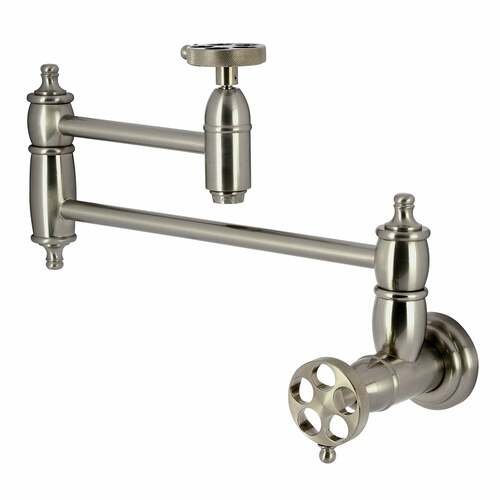 Kingston Brass KS3108RKZ Wendell Wall-Mount Pot Filler Faucet, Knurled Handle, Brushed Nickel