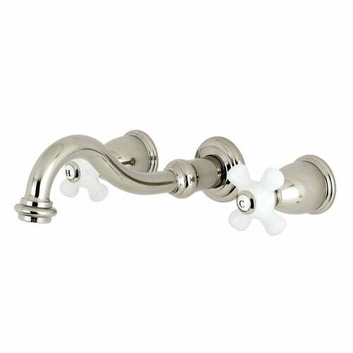 Kingston Brass KS3126PX Vintage Double-Handle Wall-Mount Bathroom Faucet, Polished Nickel