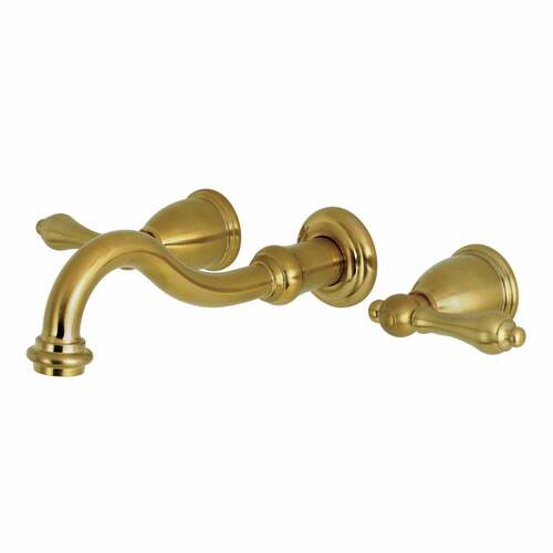 Kingston Brass KS3127AL Vintage Double-Handle Wall-Mount Bathroom Faucet, Brushed Brass