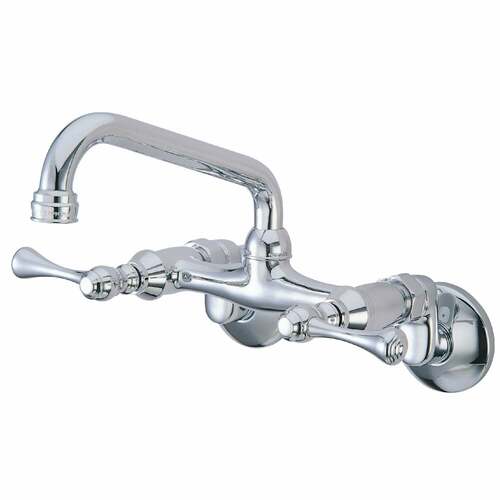 Kingston Brass KS313C Kingston Double-Handle Wall-Mount Kitchen Faucet, Polished Chrome