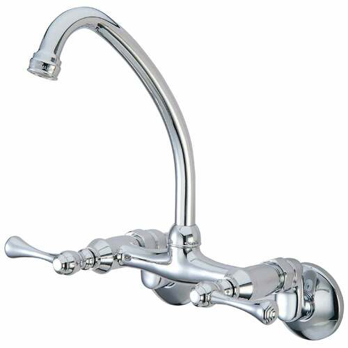Kingston Brass KS314C Kingston Double-Handle Wall-Mount Kitchen Faucet, Polished Chrome