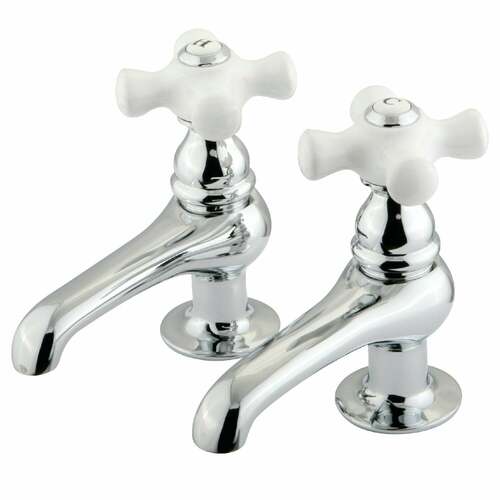 Kingston Brass KS3201PX Restoration Basin Faucet with Porcelain Cross Handle, Polished Chrome