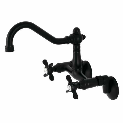Kingston Brass KS3220BEX Essex Matte Black Double-Handle Wall-Mount Bridge Kitchen Faucet