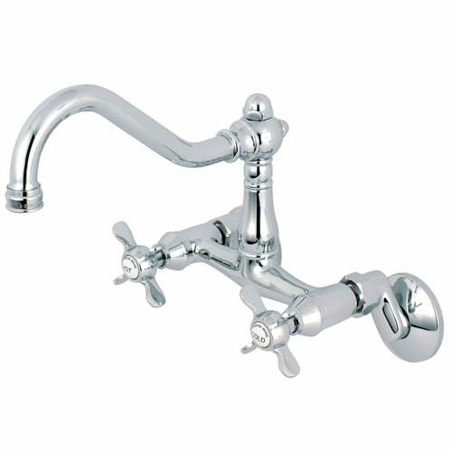 Kingston Brass KS3221BEX Essex Double-Handle Wall-Mount Kitchen Faucet, Polished Chrome