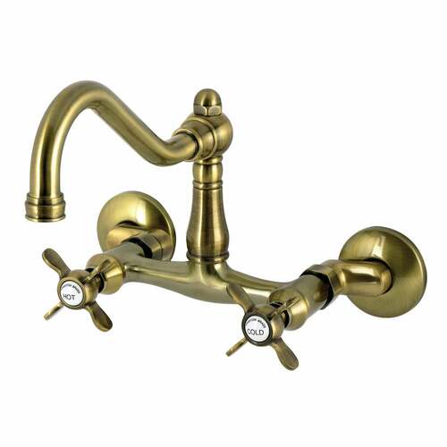 Kingston Brass KS3223BEX Essex Antique Brass Double-Handle Wall-Mount Kitchen Faucet