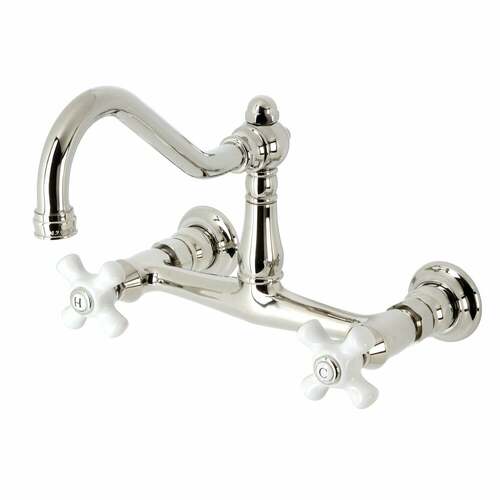 Kingston Brass KS3246PX Vintage Double-Handle Wall-Mount Bathroom Faucet, Polished Nickel