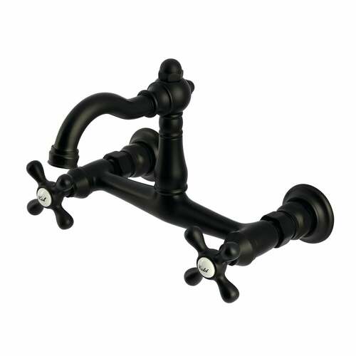 Kingston Brass KS3250AX Vintage Double-Handle Wall-Mount Kitchen Faucet, Matte Black